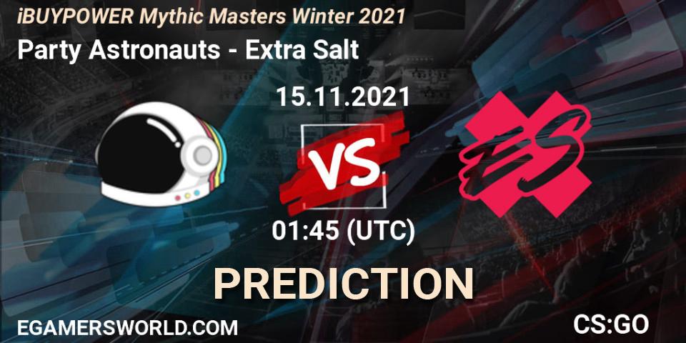 Party Astronauts vs Extra Salt: Match Prediction. 15.11.2021 at 01:45, Counter-Strike (CS2), iBUYPOWER Mythic Masters Winter 2021