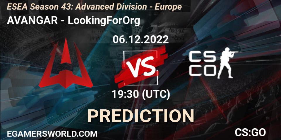 AVANGAR vs LookingForOrg: Match Prediction. 06.12.2022 at 17:00, Counter-Strike (CS2), ESEA Season 43: Advanced Division - Europe