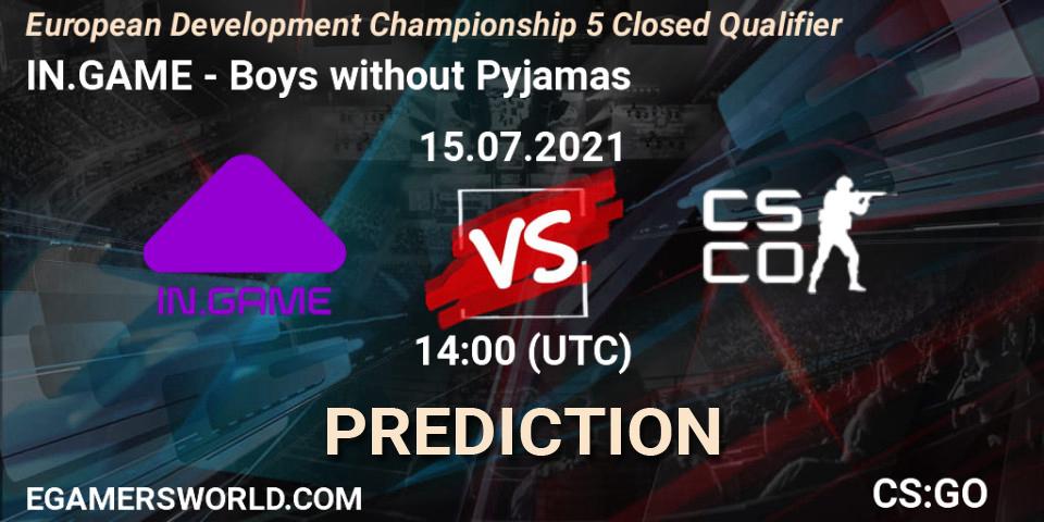 IN.GAME vs Boys without Pyjamas: Match Prediction. 15.07.2021 at 14:00, Counter-Strike (CS2), European Development Championship 5 Closed Qualifier