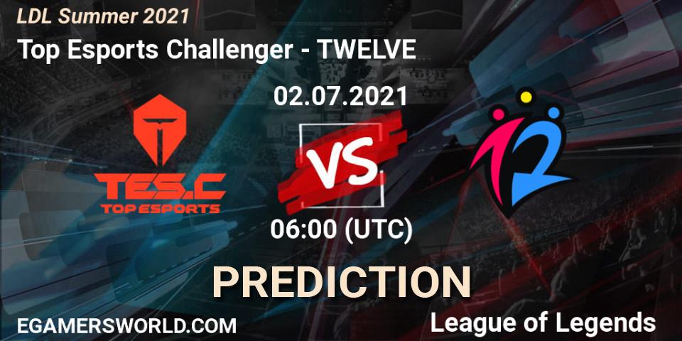 Top Esports Challenger vs TWELVE: Match Prediction. 02.07.2021 at 06:00, LoL, LDL Summer 2021