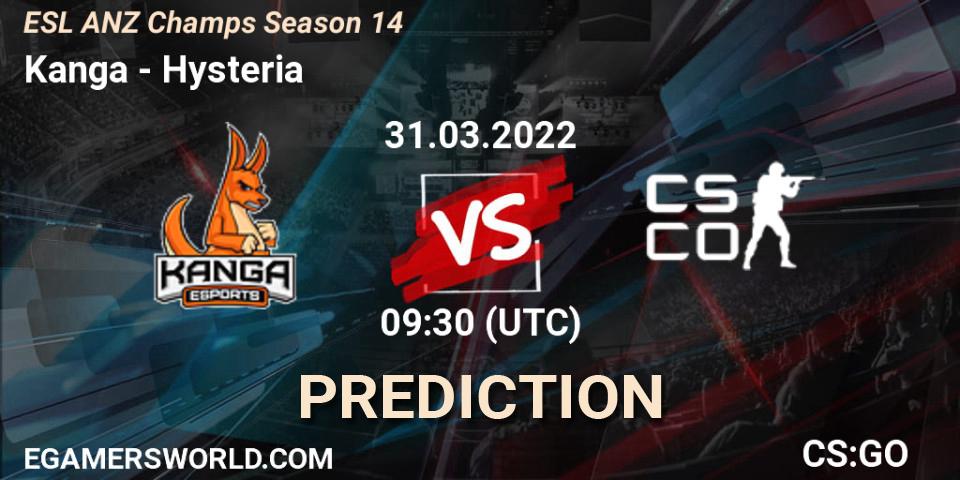 Kanga vs Hysteria: Match Prediction. 31.03.22, CS2 (CS:GO), ESL ANZ Champs Season 14