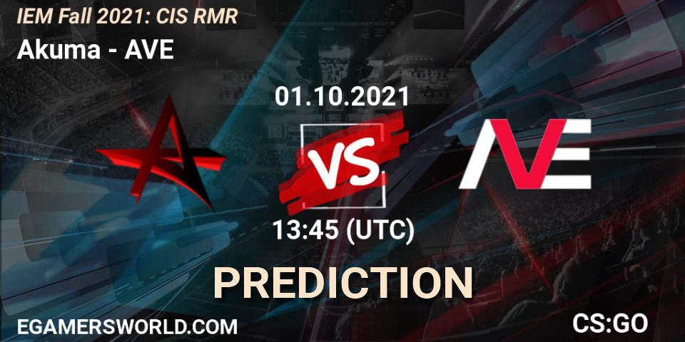 Akuma vs AVE: Match Prediction. 01.10.2021 at 13:45, Counter-Strike (CS2), IEM Fall 2021: CIS RMR