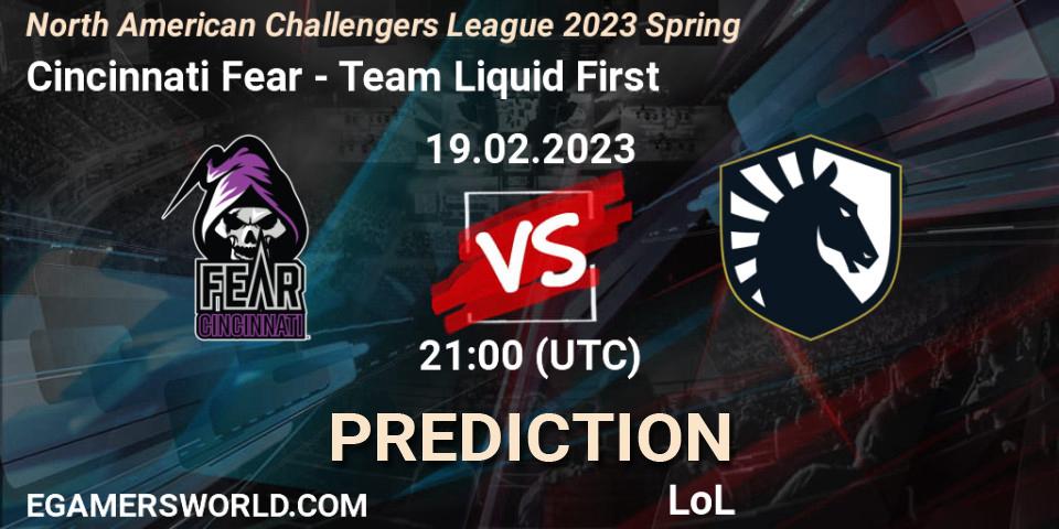 Cincinnati Fear vs Team Liquid First: Match Prediction. 19.02.2023 at 21:00, LoL, NACL 2023 Spring - Group Stage