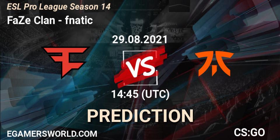 FaZe Clan vs fnatic: Match Prediction. 29.08.21, CS2 (CS:GO), ESL Pro League Season 14