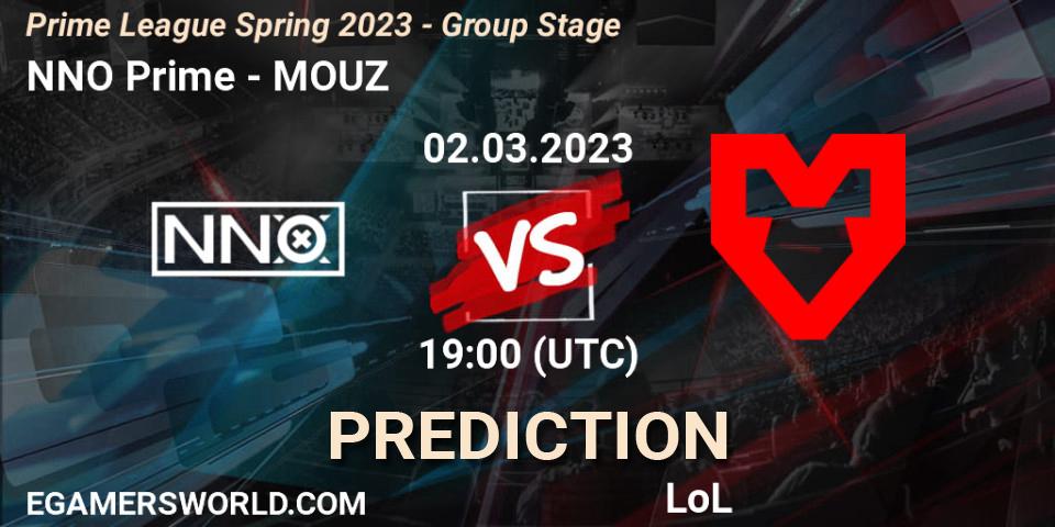 NNO Prime vs MOUZ: Match Prediction. 02.03.2023 at 18:10, LoL, Prime League Spring 2023 - Group Stage