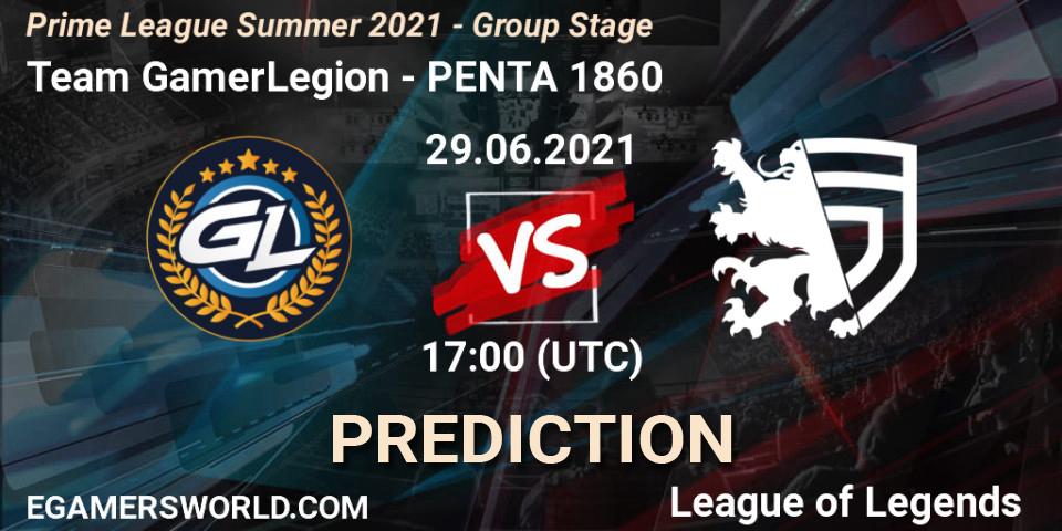 Team GamerLegion vs PENTA 1860: Match Prediction. 29.06.2021 at 16:00, LoL, Prime League Summer 2021 - Group Stage