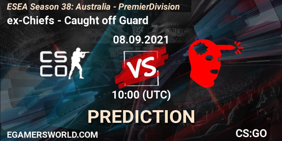 lol123 vs Caught off Guard: Match Prediction. 08.09.2021 at 10:00, Counter-Strike (CS2), ESEA Season 38: Australia - Premier Division