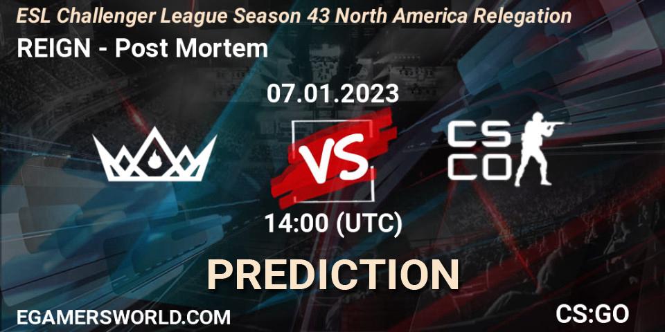 REIGN vs Post Mortem: Match Prediction. 08.01.2023 at 02:00, Counter-Strike (CS2), ESL Challenger League Season 43 North America Relegation