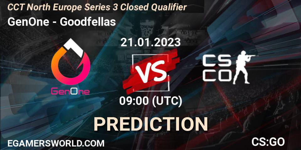 GenOne vs Goodfellas: Match Prediction. 21.01.2023 at 09:00, Counter-Strike (CS2), CCT North Europe Series 3 Closed Qualifier