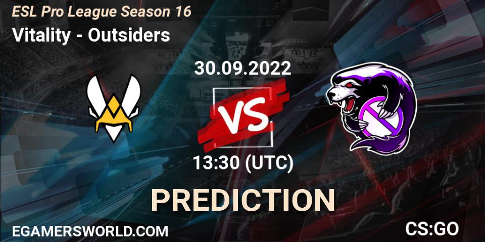 Vitality vs Outsiders: Match Prediction. 30.09.22, CS2 (CS:GO), ESL Pro League Season 16