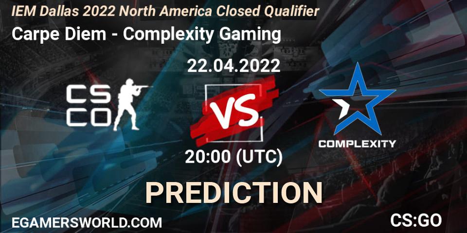 Carpe Diem vs Complexity Gaming: Match Prediction. 22.04.2022 at 20:00, Counter-Strike (CS2), IEM Dallas 2022 North America Closed Qualifier