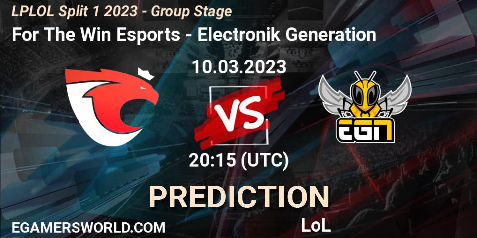 For The Win Esports vs Electronik Generation: Match Prediction. 10.03.23, LoL, LPLOL Split 1 2023 - Group Stage