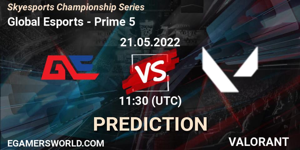 Global Esports vs Prime 5: Match Prediction. 21.05.2022 at 11:30, VALORANT, Skyesports Championship Series