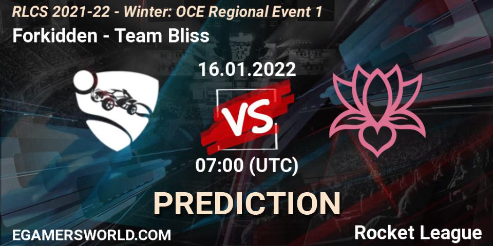 Forkidden vs Team Bliss: Match Prediction. 16.01.22, Rocket League, RLCS 2021-22 - Winter: OCE Regional Event 1