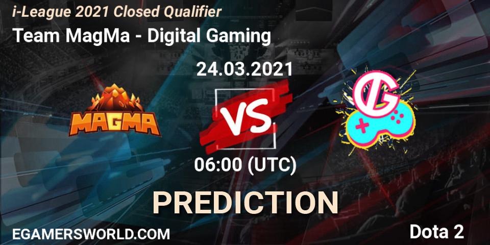Team MagMa vs Digital Gaming: Match Prediction. 24.03.2021 at 06:03, Dota 2, i-League 2021 Closed Qualifier