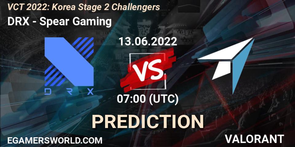 DRX vs Spear Gaming: Match Prediction. 13.06.2022 at 07:00, VALORANT, VCT 2022: Korea Stage 2 Challengers