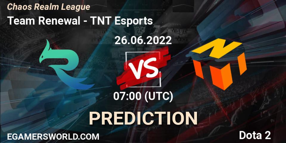 Team Renewal vs TNT Esports: Match Prediction. 26.06.2022 at 07:07, Dota 2, Chaos Realm League 