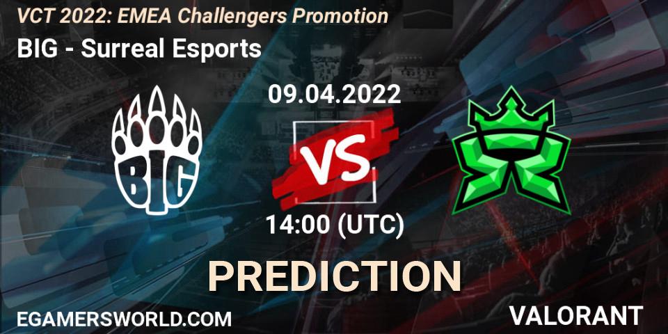 BIG vs Surreal Esports: Match Prediction. 09.04.2022 at 14:30, VALORANT, VCT 2022: EMEA Challengers Promotion