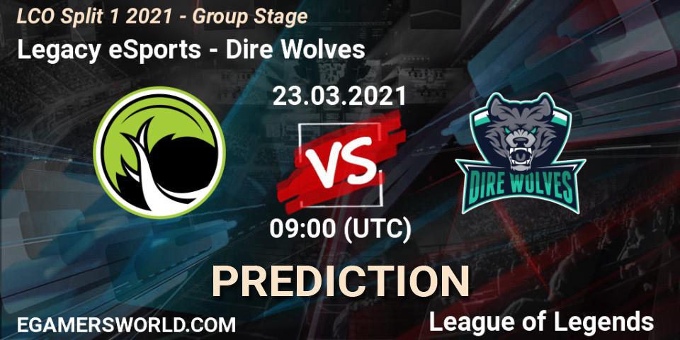 Legacy eSports vs Dire Wolves: Match Prediction. 23.03.2021 at 08:45, LoL, LCO Split 1 2021 - Group Stage