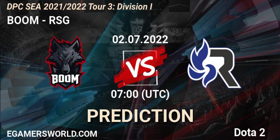 BOOM vs RSG: Match Prediction. 02.07.2022 at 07:00, Dota 2, DPC SEA 2021/2022 Tour 3: Division I