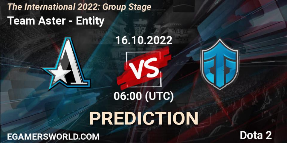Team Aster vs Entity: Match Prediction. 16.10.2022 at 06:39, Dota 2, The International 2022: Group Stage