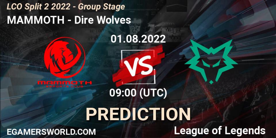 MAMMOTH vs Dire Wolves: Match Prediction. 01.08.2022 at 09:00, LoL, LCO Split 2 2022 - Group Stage