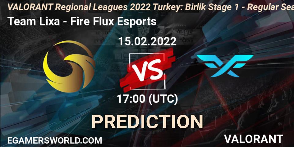 Team Lixa vs Fire Flux Esports: Match Prediction. 15.02.2022 at 18:15, VALORANT, VALORANT Regional Leagues 2022 Turkey: Birlik Stage 1 - Regular Season