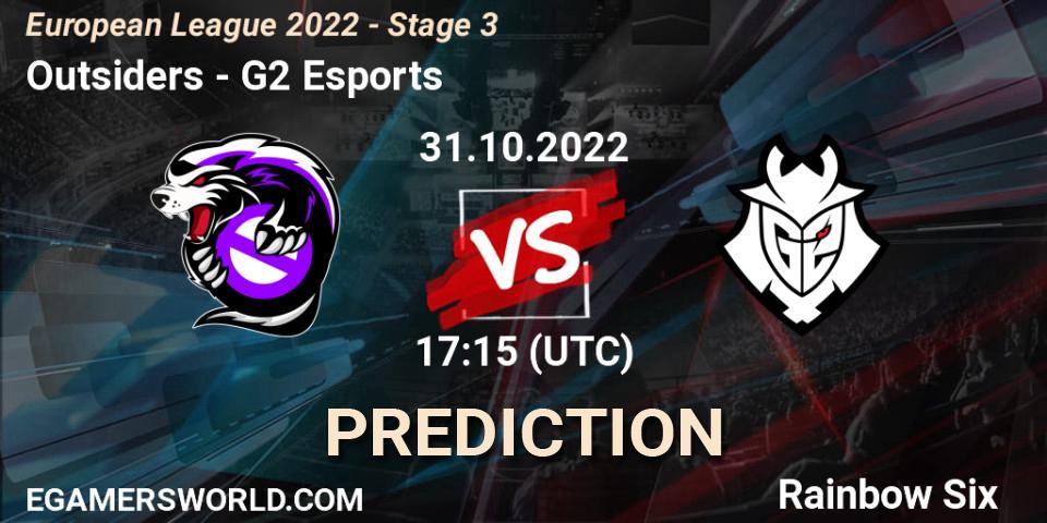 Outsiders vs G2 Esports: Match Prediction. 31.10.2022 at 22:00, Rainbow Six, European League 2022 - Stage 3