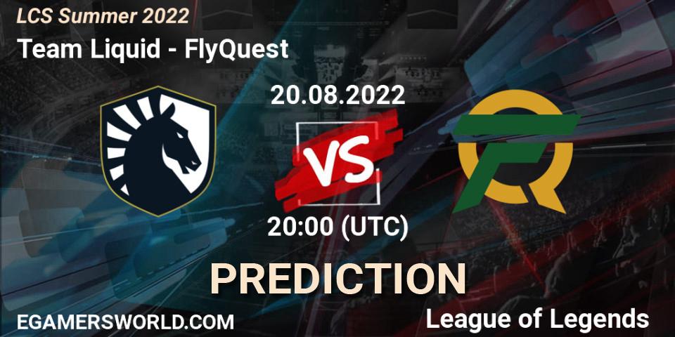 Team Liquid vs FlyQuest: Match Prediction. 20.08.2022 at 20:00, LoL, LCS Summer 2022