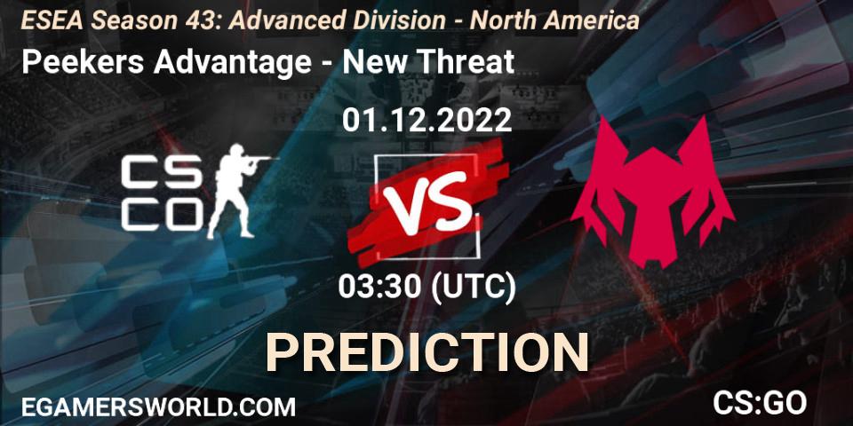 Peekers Advantage vs New Threat: Match Prediction. 01.12.22, CS2 (CS:GO), ESEA Season 43: Advanced Division - North America