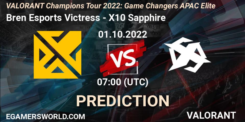 Bren Esports Victress vs X10 Sapphire: Match Prediction. 01.10.2022 at 07:00, VALORANT, VCT 2022: Game Changers APAC Elite