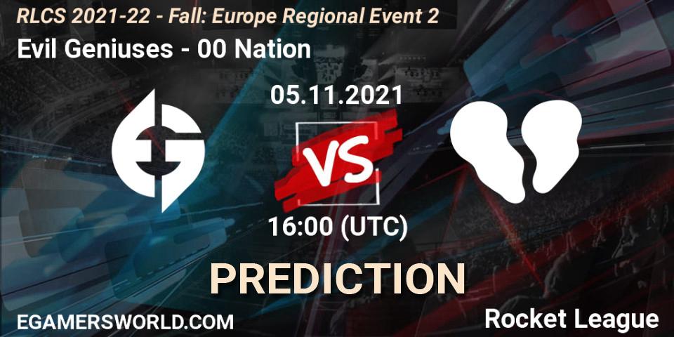 Evil Geniuses vs 00 Nation: Match Prediction. 05.11.2021 at 16:00, Rocket League, RLCS 2021-22 - Fall: Europe Regional Event 2