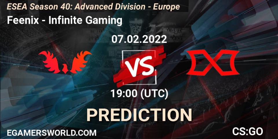Feenix vs Infinite Gaming: Match Prediction. 07.02.2022 at 19:00, Counter-Strike (CS2), ESEA Season 40: Advanced Division - Europe