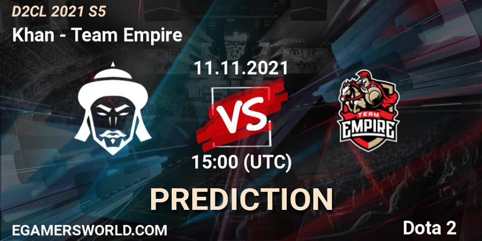 Khan vs Team Empire: Match Prediction. 11.11.2021 at 15:00, Dota 2, Dota 2 Champions League 2021 Season 5