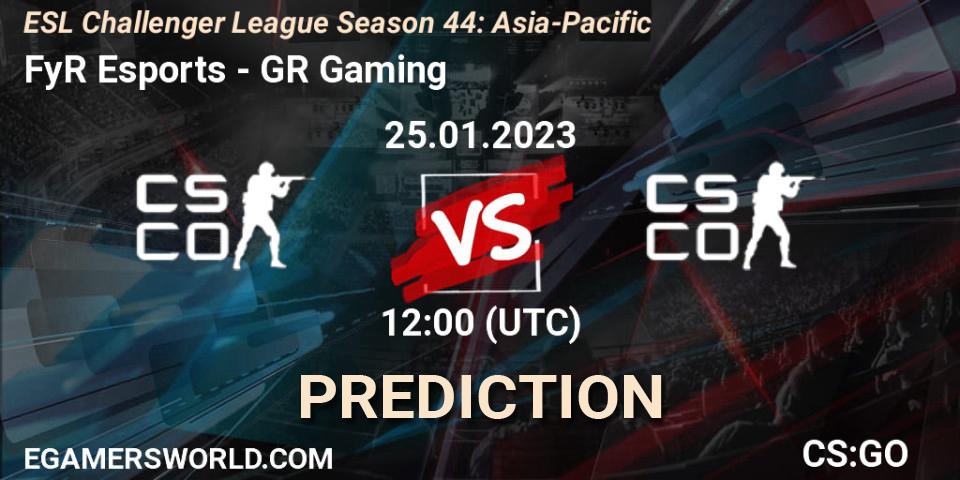 FyR Esports vs GR Gaming: Match Prediction. 25.01.2023 at 12:00, Counter-Strike (CS2), ESL Challenger League Season 44: Asia-Pacific