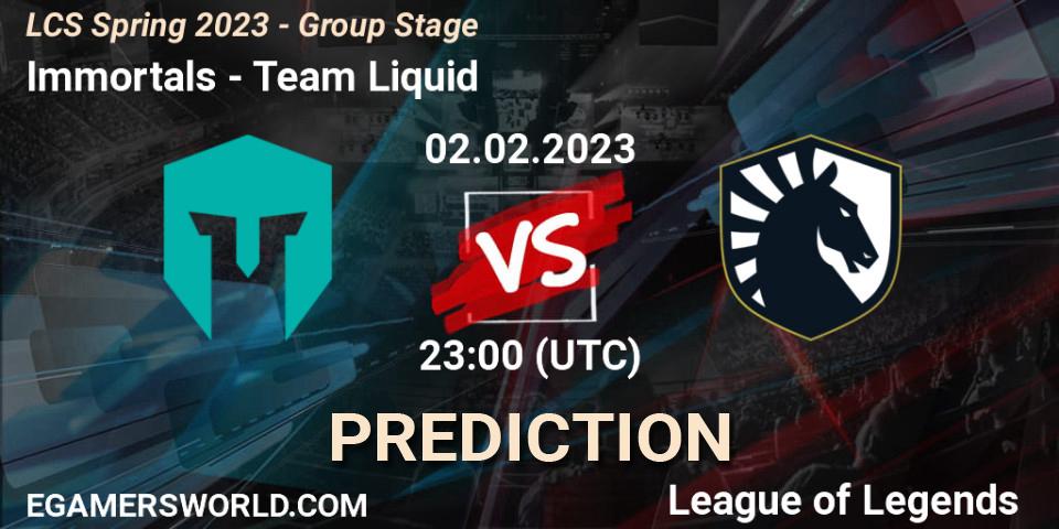 Immortals vs Team Liquid: Match Prediction. 03.02.2023 at 01:00, LoL, LCS Spring 2023 - Group Stage