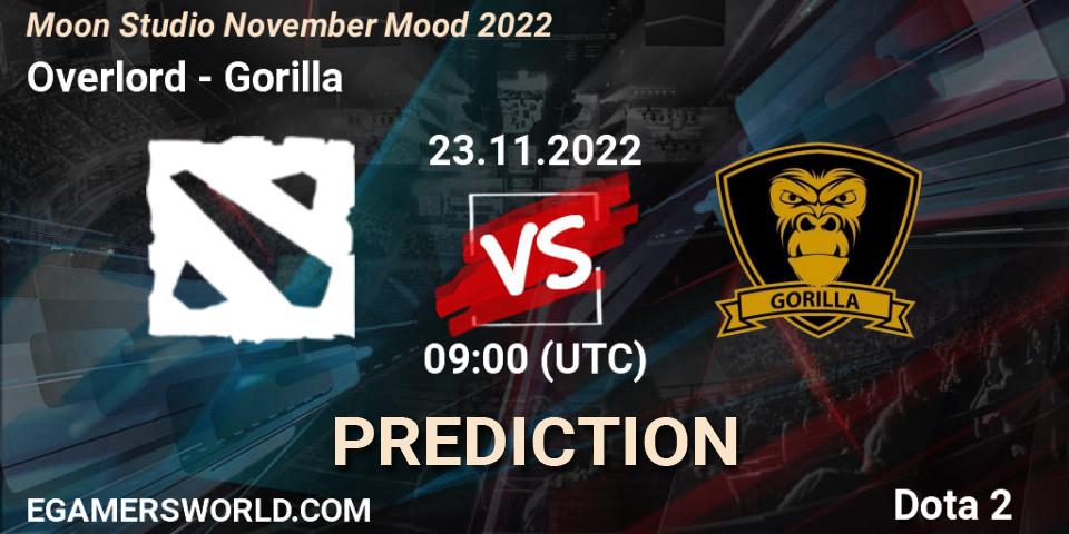 Overlord vs Gorilla: Match Prediction. 23.11.2022 at 09:00, Dota 2, Moon Studio November Mood 2022