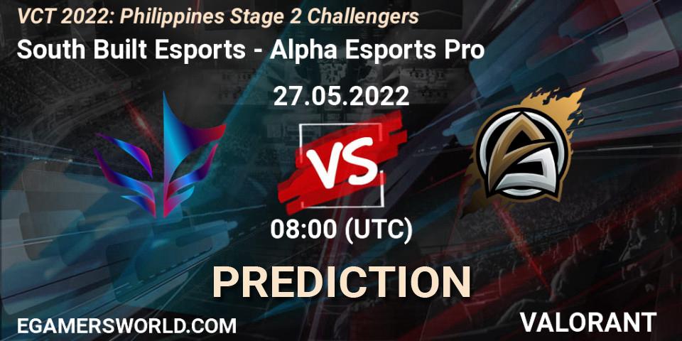 South Built Esports vs Alpha Esports Pro: Match Prediction. 27.05.2022 at 05:00, VALORANT, VCT 2022: Philippines Stage 2 Challengers