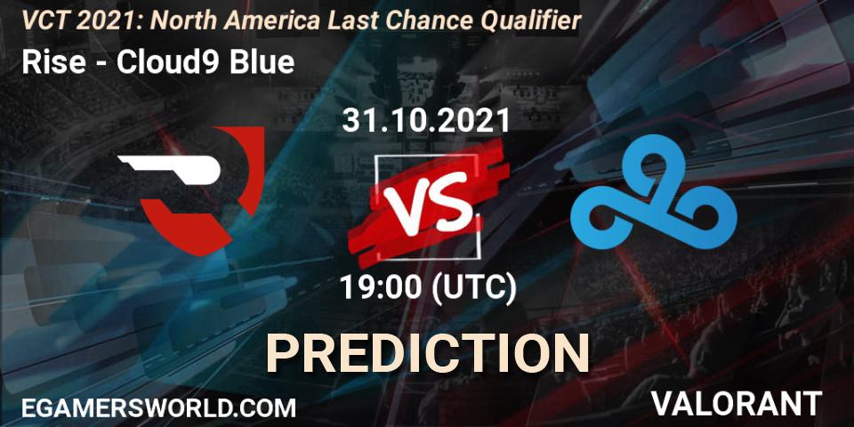 Rise vs Cloud9 Blue: Match Prediction. 31.10.2021 at 19:00, VALORANT, VCT 2021: North America Last Chance Qualifier