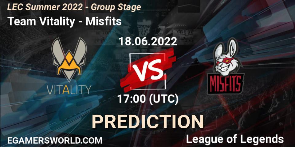 Team Vitality vs Misfits: Match Prediction. 18.06.22, LoL, LEC Summer 2022 - Group Stage