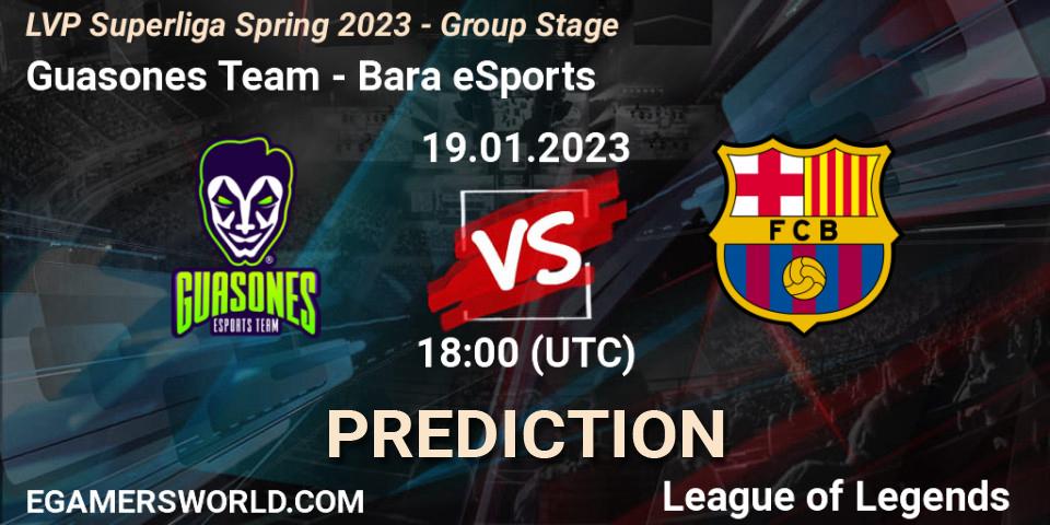 Guasones Team vs Barça eSports: Match Prediction. 19.01.2023 at 18:00, LoL, LVP Superliga Spring 2023 - Group Stage