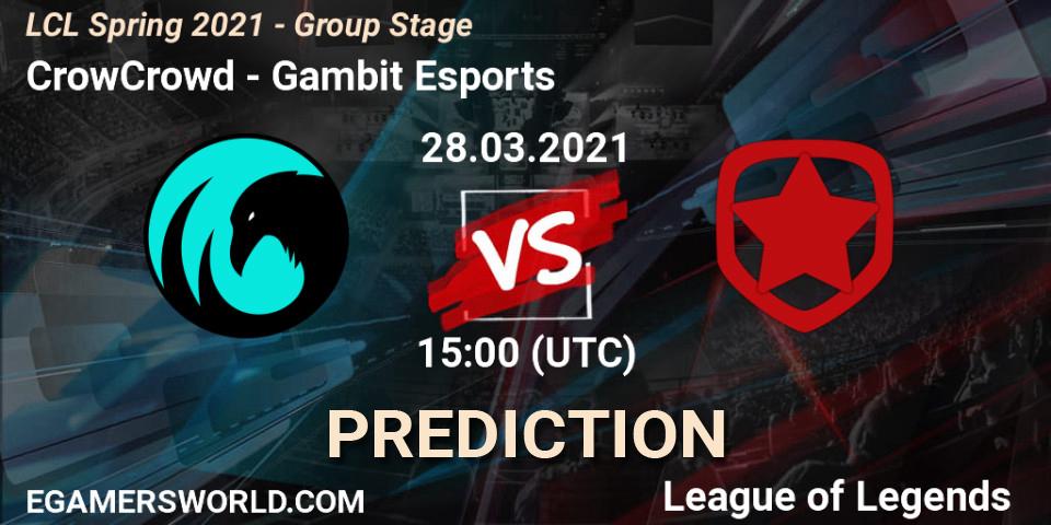 CrowCrowd vs Gambit Esports: Match Prediction. 28.03.21, LoL, LCL Spring 2021 - Group Stage