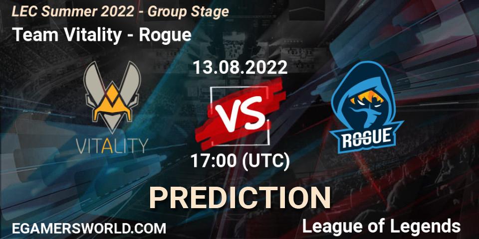 Team Vitality vs Rogue: Match Prediction. 14.08.22, LoL, LEC Summer 2022 - Group Stage