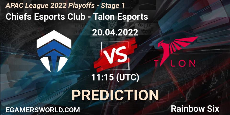 Chiefs Esports Club vs Talon Esports: Match Prediction. 20.04.2022 at 11:15, Rainbow Six, APAC League 2022 Playoffs - Stage 1