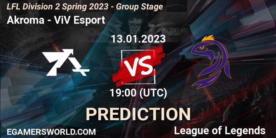 Akroma vs ViV Esport: Match Prediction. 13.01.2023 at 19:00, LoL, LFL Division 2 Spring 2023 - Group Stage