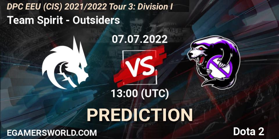Team Spirit vs Outsiders: Match Prediction. 07.07.22, Dota 2, DPC EEU (CIS) 2021/2022 Tour 3: Division I