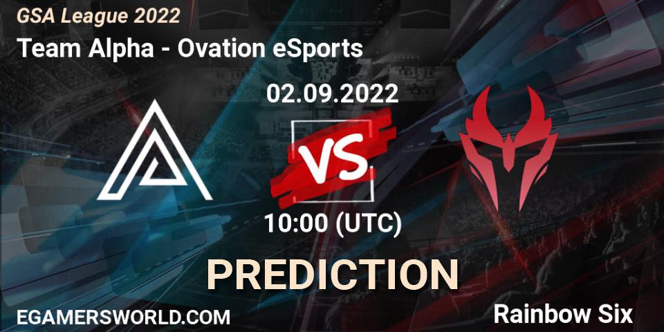 Team Alpha vs Ovation eSports: Match Prediction. 02.09.2022 at 15:00, Rainbow Six, GSA League 2022