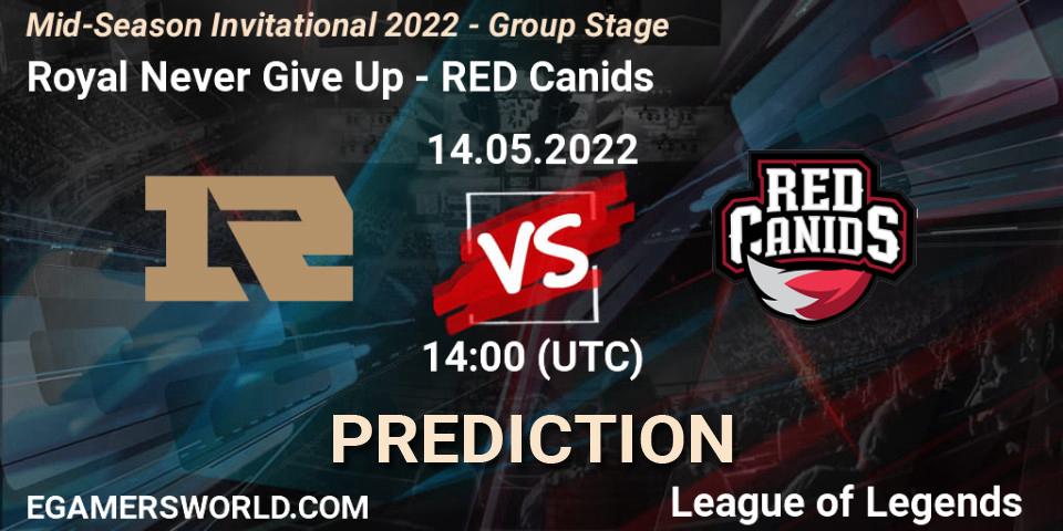 Royal Never Give Up vs RED Canids: Match Prediction. 14.05.2022 at 13:50, LoL, Mid-Season Invitational 2022 - Group Stage