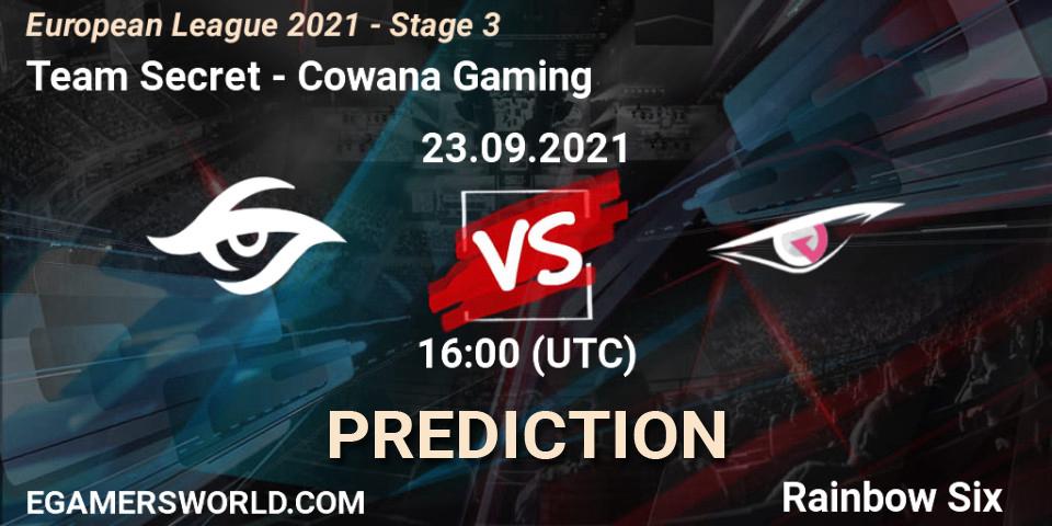 Team Secret vs Cowana Gaming: Match Prediction. 23.09.2021 at 16:00, Rainbow Six, European League 2021 - Stage 3