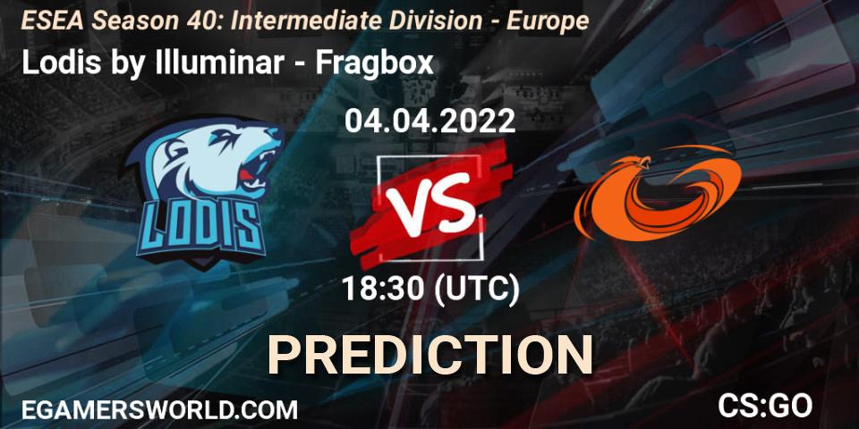 Lodis by Illuminar vs Fragbox: Match Prediction. 04.04.2022 at 18:30, Counter-Strike (CS2), ESEA Season 40: Intermediate Division - Europe